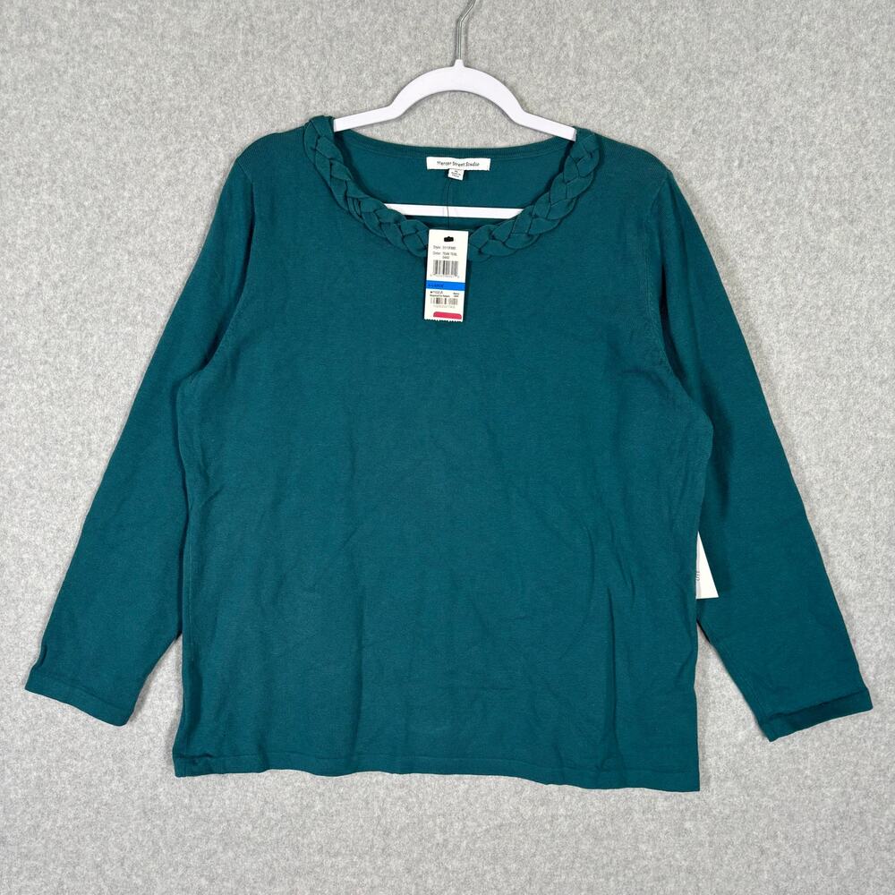Mercer Street Studio Sweater Womens XL Teal Braided Neck Thin Career Casual